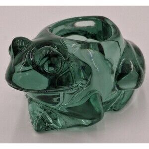 INDIANA ART GLASS GREEN SITTING FROG VOTIVE CANDLE HOLDER PAPERWEIGHT Vintage #2